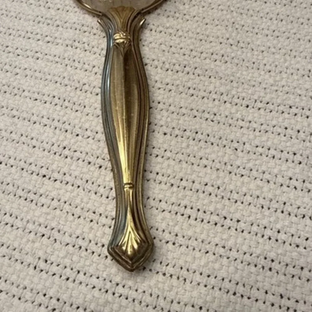 Fancy Vintage 24K Gold Plated Vanity Dresser Set-Hand Mirror-Brush-Combo 19”